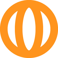 Logo orange rond avec des formes blanches verticales à l'intérieur
